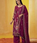 Magenta embroidered chiffon salwar