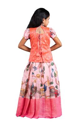 Shivangi Girls Pink Cocktail Peacock Pattu Pavadai | Langa 2