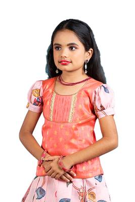 Shivangi Girls Pink Cocktail Peacock Pattu Pavadai | Langa 3