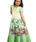 Shivangi Girls Green Cocktail Peacock Pattu Pavadai | Langa