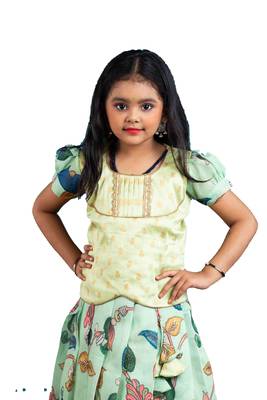 Shivangi Girls Green Cocktail Peacock Pattu Pavadai | Langa 2