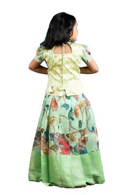 Shivangi Girls Green Cocktail Peacock Pattu Pavadai | Langa 3