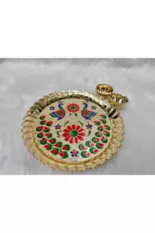 Shetu Peacock Design Pooja Thali, Pooja Kankavati for Diwali Pooja, Navratri Pooja, Home Temple