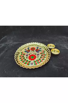 Shetu Peacock Design Pooja Thali, Pooja Kankavati for Diwali Pooja, Navratri Pooja, Home Temple