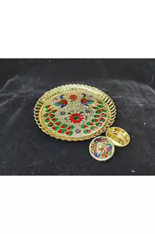 Shetu Peacock Design Pooja Thali, Pooja Kankavati for Diwali Pooja, Navratri Pooja, Home Temple