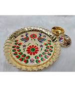 Shetu Peacock Design Acrylic Pooja Thali, Pooja Kankavati for Diwali Pooja, Navratri Pooja, Home Temple