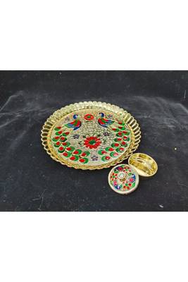 Shetu Peacock Design Acrylic Pooja Thali, Pooja Kankavati for Diwali Pooja, Navratri Pooja, Home Temple 2