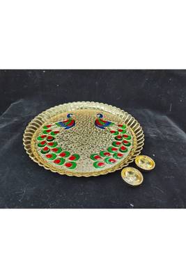 Shetu Peacock Design Acrylic Pooja Thali, Pooja Kankavati for Diwali Pooja, Navratri Pooja, Home Temple 2