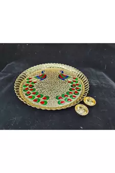Shetu Peacock Design Acrylic Pooja Thali, Pooja Kankavati for Diwali Pooja, Navratri Pooja, Home Temple
