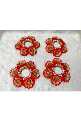 Shetu Home Decorative Gold-plated Diwali Diya with Golden Artificial Flowers, Homemade 1