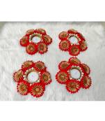 Shetu Home Decorative Gold-plated Diwali Diya with Golden Artificial Flowers, Homemade