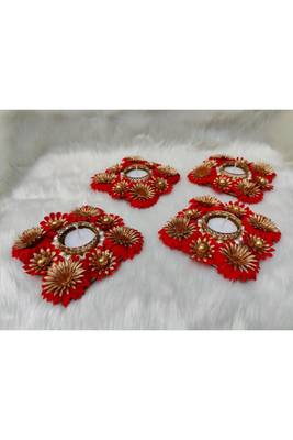 Shetu Home Decorative Gold-plated Diwali Diya with Golden Artificial Flowers, Homemade lamp for Diwali Pooja 1