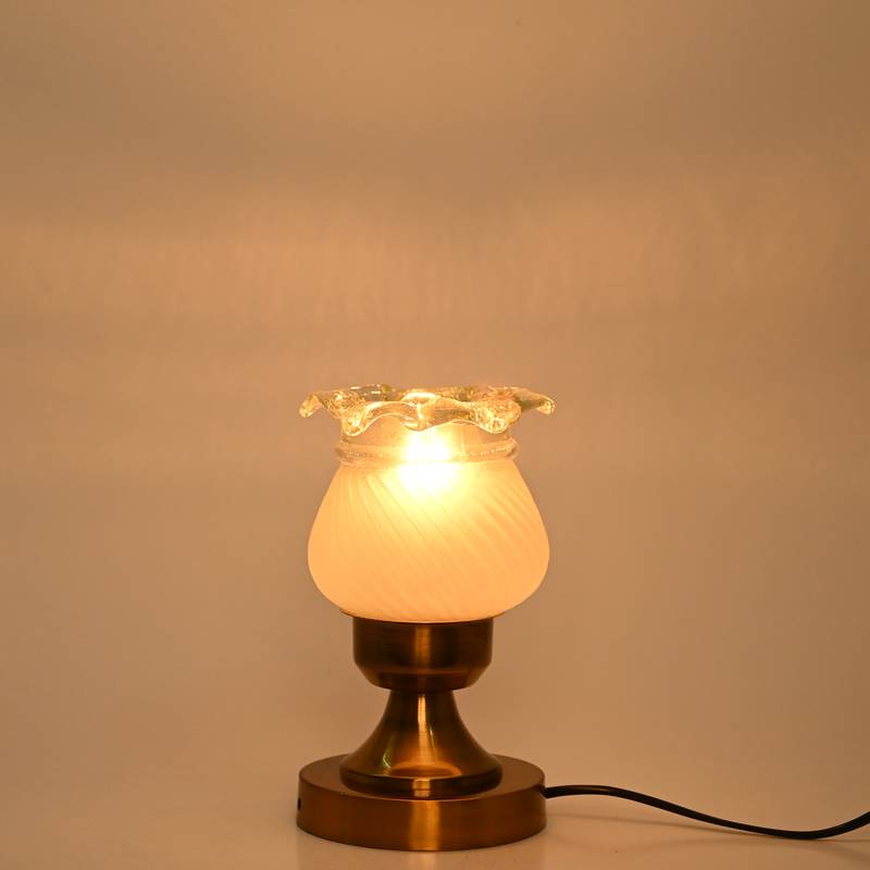 Stylish Table Lamp With Decorated Glass Shade, Round, LED