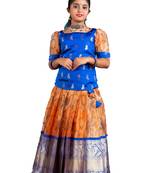 Shivangi Girls Blue Pink Lilly Pattu Pavadai