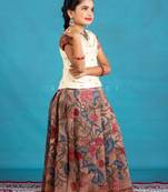 Shivangi Girls Brown Kalamkari Jute Pattu Pavadai