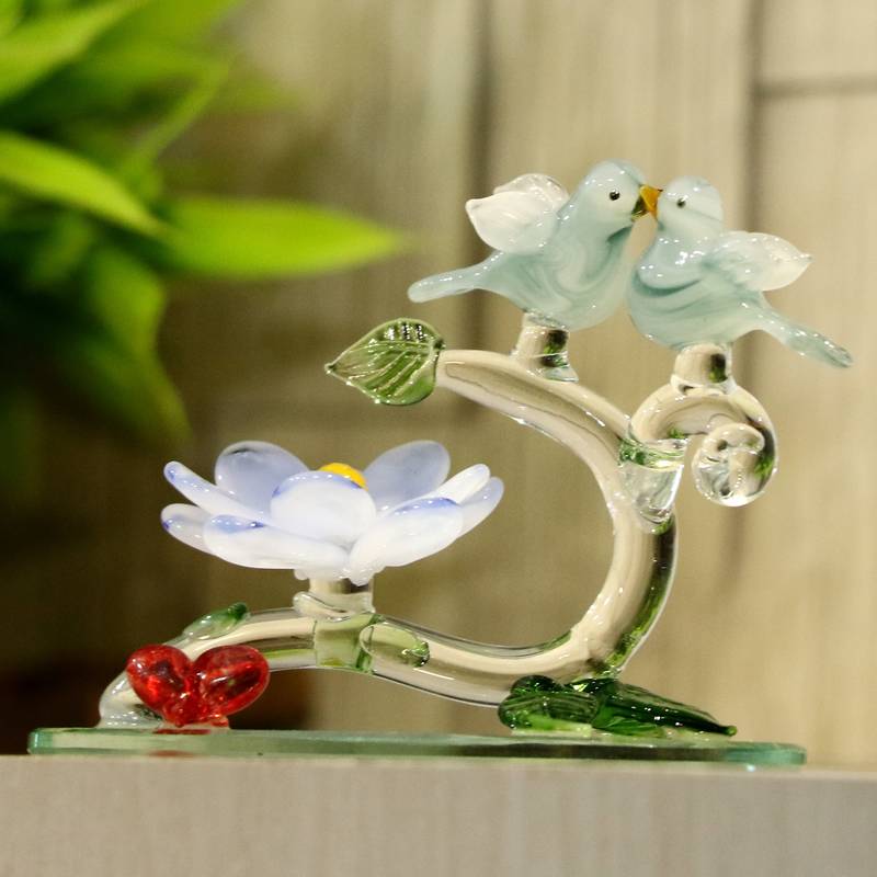 Love Making Bird Pair On A Flower Tree Decorative Tabletop 