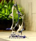 Playing Dolphin Pair Figurine Glass Crystal Clear Showpiece