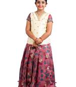 Shivangi Girls Peach Kalamkari Jute Pattu Pavadai