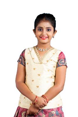 Shivangi Girls Peach Kalamkari Jute Pattu Pavadai 2