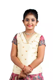 Shivangi Girls Peach Kalamkari Jute Pattu Pavadai