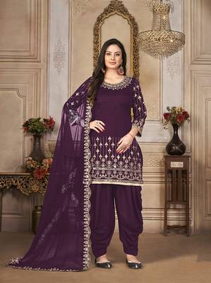 Purple embroidered art silk salwar 2