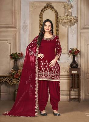 Red embroidered art silk salwar 2