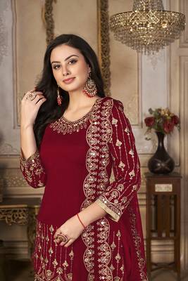 Red embroidered art silk salwar 3