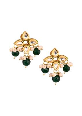 Green Beaded Kundan Inspired Earrings 2