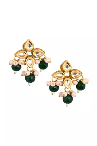 Green Beaded Kundan Inspired Earrings
