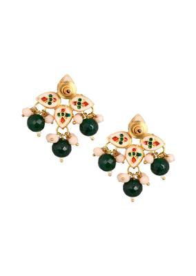 Green Beaded Kundan Inspired Earrings 3