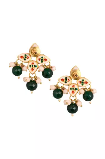 Green Beaded Kundan Inspired Earrings