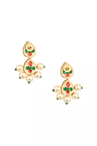 Pearl Beaded Handcrafted Kundan Earrings
