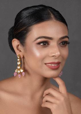 Pink Gold Tone Handcrafted Kundan Earrings 1