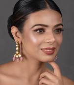 Pink Gold Tone Handcrafted Kundan Earrings
