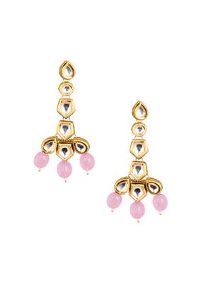 Pink Gold Tone Handcrafted Kundan Earrings 2