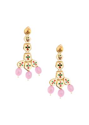 Pink Gold Tone Handcrafted Kundan Earrings 3