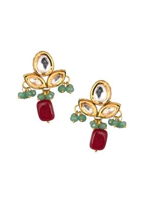 Green Ruby Beaded Kundan Inspired Earrings 2