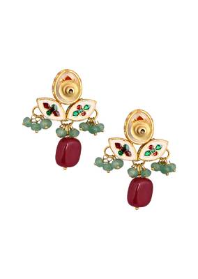 Green Ruby Beaded Kundan Inspired Earrings 3