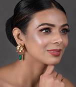 Green Pink Beaded Kundan Inspired Earrings