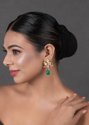 Green Pink Beaded Kundan Inspired Earrings 2