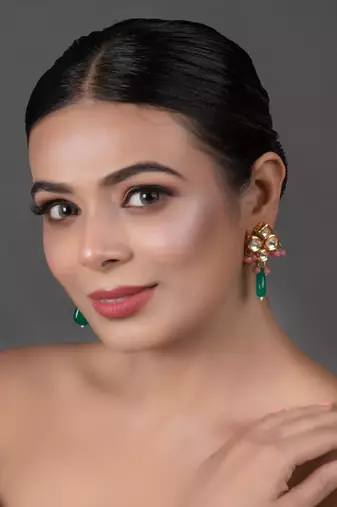 Green Pink Beaded Kundan Inspired Earrings