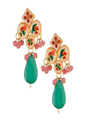 Green Pink Beaded Kundan Inspired Earrings 5