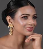 Gold Tone Pearl Beaded Kundan Contemporary Earrings