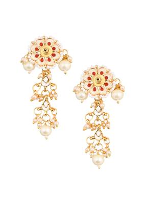 Gold Tone Pearl Beaded Kundan Contemporary Earrings 3
