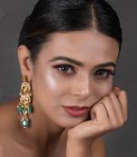 Emerald Beaded Kundan Contemporary Earrings