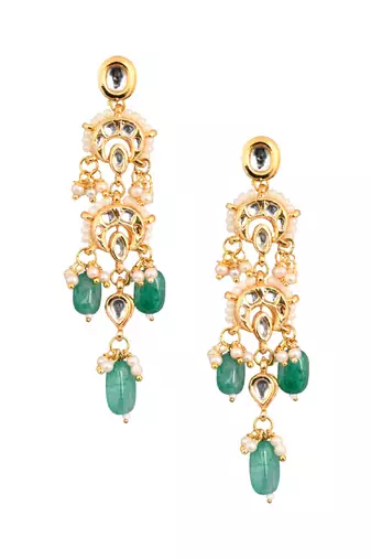 Emerald Beaded Kundan Contemporary Earrings
