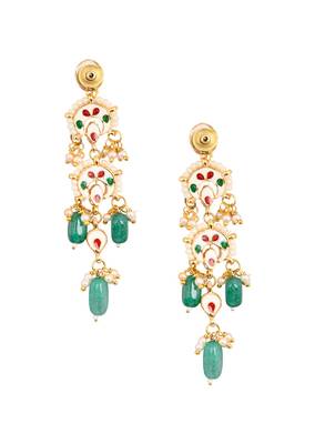 Emerald Beaded Kundan Contemporary Earrings 4