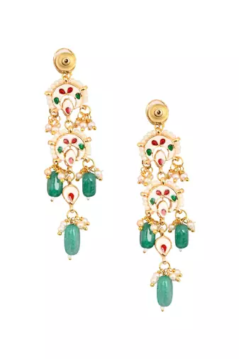 Emerald Beaded Kundan Contemporary Earrings