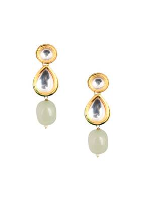 Ivory Beaded Gold Tone Kundan Earrings 3