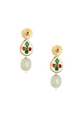 Ivory Beaded Gold Tone Kundan Earrings 4